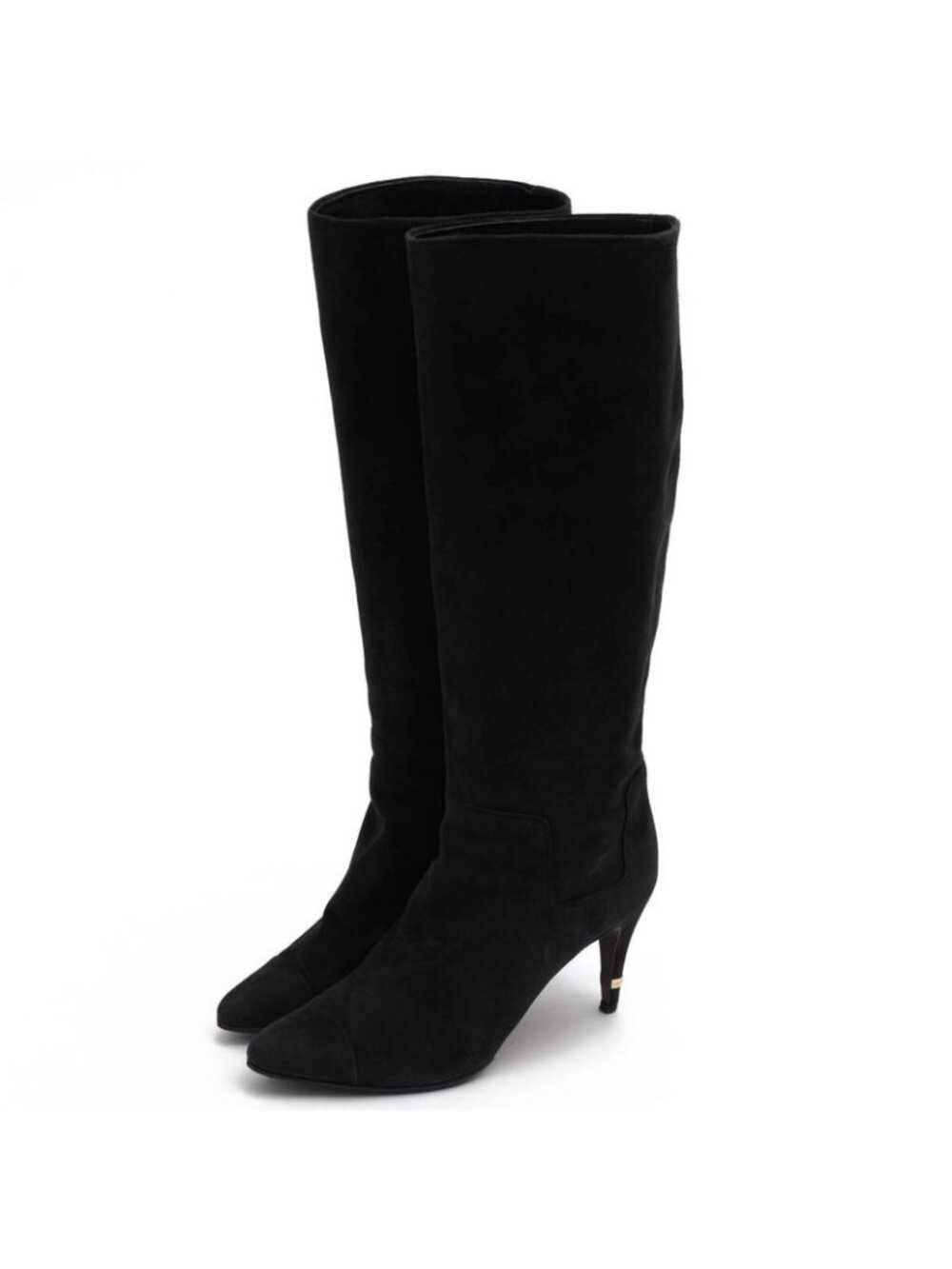 Chanel Long Boots Shoes Women Suede Leather Black High Heel Sole